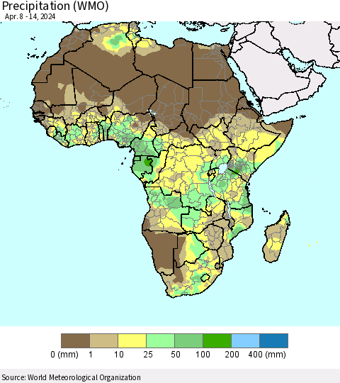 Africa Precipitation (WMO) Thematic Map For 4/8/2024 - 4/14/2024