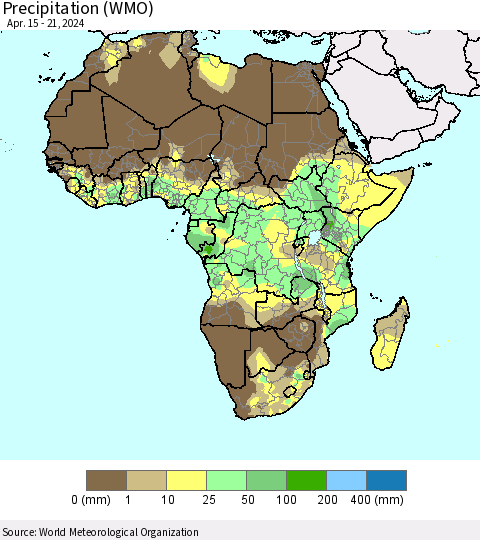 Africa Precipitation (WMO) Thematic Map For 4/15/2024 - 4/21/2024