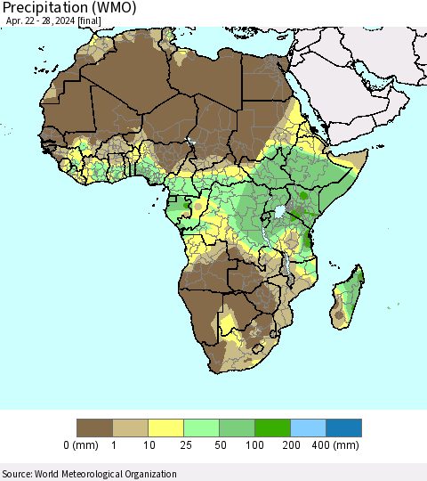 Africa Precipitation (WMO) Thematic Map For 4/22/2024 - 4/28/2024