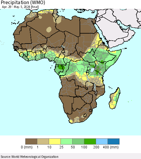 Africa Precipitation (WMO) Thematic Map For 4/29/2024 - 5/5/2024