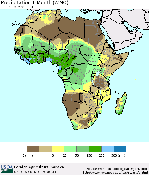 Africa Precipitation 1-Month (WMO) Thematic Map For 6/1/2021 - 6/30/2021