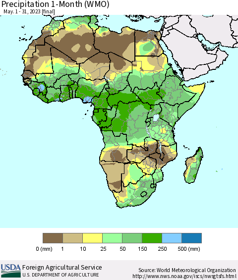 Africa Precipitation 1-Month (WMO) Thematic Map For 5/1/2023 - 5/31/2023