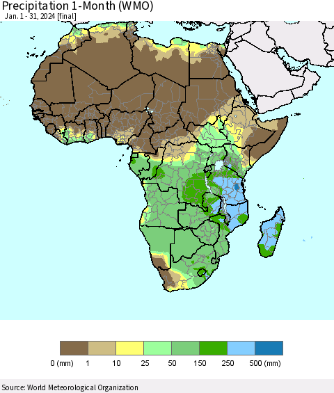 Africa Precipitation 1-Month (WMO) Thematic Map For 1/1/2024 - 1/31/2024