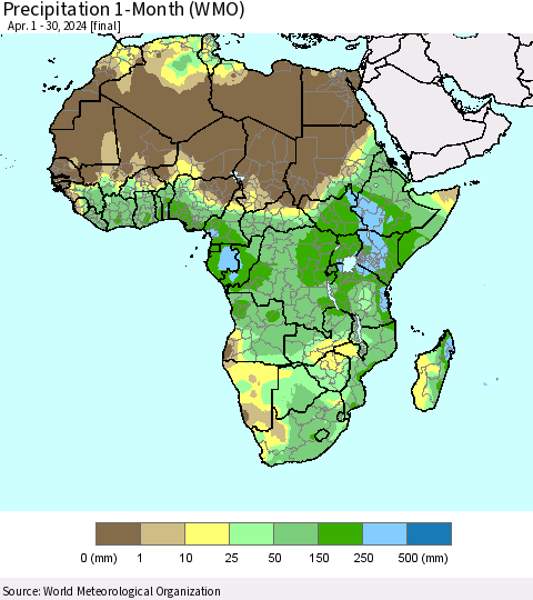 Africa Precipitation 1-Month (WMO) Thematic Map For 4/1/2024 - 4/30/2024