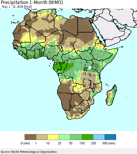 Africa Precipitation 1-Month (WMO) Thematic Map For 5/1/2024 - 5/31/2024