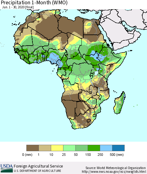 Africa Precipitation 1-Month (WMO) Thematic Map For 6/1/2020 - 6/30/2020