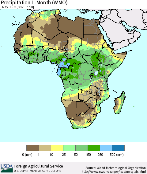 Africa Precipitation 1-Month (WMO) Thematic Map For 5/1/2021 - 5/31/2021