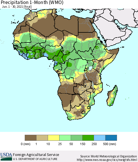 Africa Precipitation 1-Month (WMO) Thematic Map For 6/1/2021 - 6/30/2021