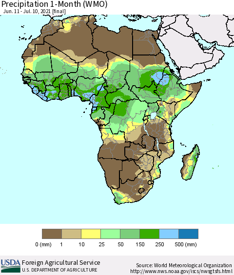 Africa Precipitation 1-Month (WMO) Thematic Map For 6/11/2021 - 7/10/2021