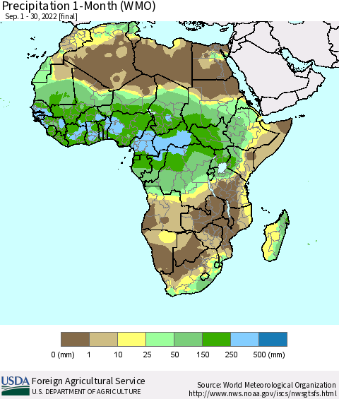 Africa Precipitation 1-Month (WMO) Thematic Map For 9/1/2022 - 9/30/2022