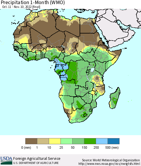 Africa Precipitation 1-Month (WMO) Thematic Map For 10/11/2022 - 11/10/2022