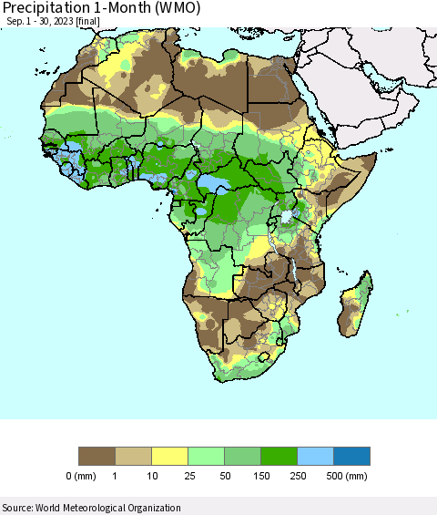 Africa Precipitation 1-Month (WMO) Thematic Map For 9/1/2023 - 9/30/2023