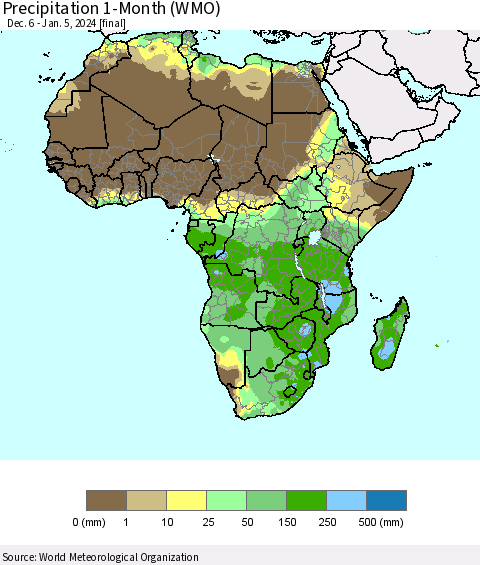 Africa Precipitation 1-Month (WMO) Thematic Map For 12/6/2023 - 1/5/2024