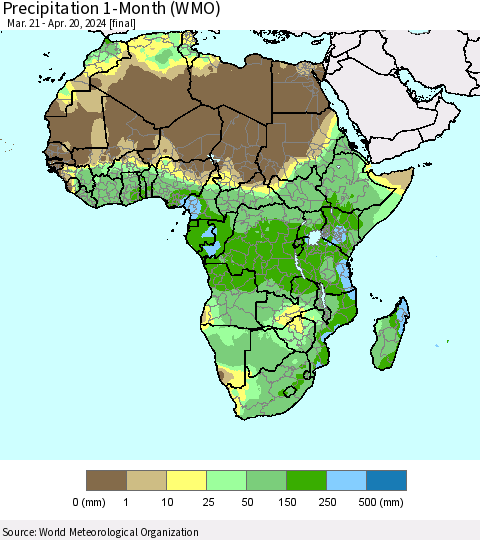 Africa Precipitation 1-Month (WMO) Thematic Map For 3/21/2024 - 4/20/2024
