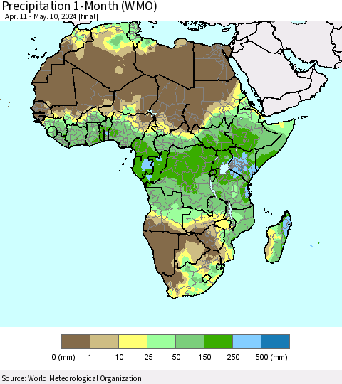 Africa Precipitation 1-Month (WMO) Thematic Map For 4/11/2024 - 5/10/2024