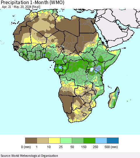 Africa Precipitation 1-Month (WMO) Thematic Map For 4/21/2024 - 5/20/2024
