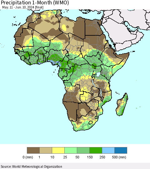 Africa Precipitation 1-Month (WMO) Thematic Map For 5/11/2024 - 6/10/2024