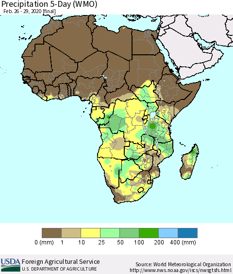 Africa Precipitation 5-Day (WMO) Thematic Map For 2/26/2020 - 2/29/2020