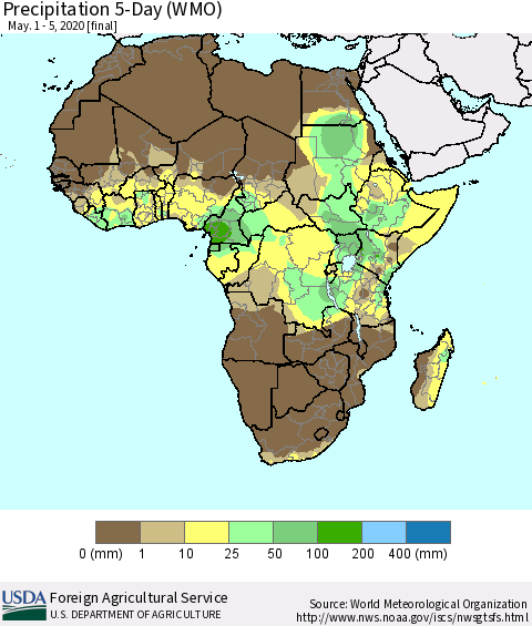 Africa Precipitation 5-Day (WMO) Thematic Map For 5/1/2020 - 5/5/2020
