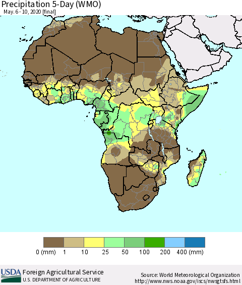 Africa Precipitation 5-Day (WMO) Thematic Map For 5/6/2020 - 5/10/2020