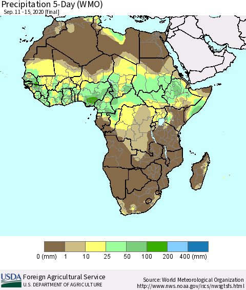 Africa Precipitation 5-Day (WMO) Thematic Map For 9/11/2020 - 9/15/2020