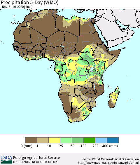 Africa Precipitation 5-Day (WMO) Thematic Map For 11/6/2020 - 11/10/2020
