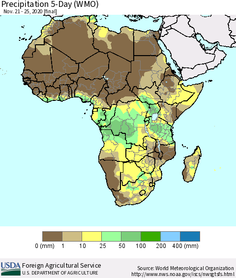 Africa Precipitation 5-Day (WMO) Thematic Map For 11/21/2020 - 11/25/2020