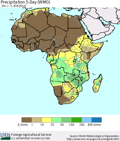 Africa Precipitation 5-Day (WMO) Thematic Map For 12/1/2020 - 12/5/2020