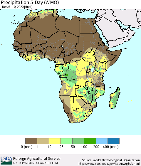 Africa Precipitation 5-Day (WMO) Thematic Map For 12/6/2020 - 12/10/2020