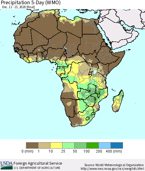 Africa Precipitation 5-Day (WMO) Thematic Map For 12/11/2020 - 12/15/2020