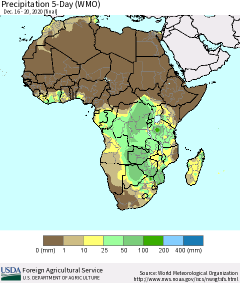 Africa Precipitation 5-Day (WMO) Thematic Map For 12/16/2020 - 12/20/2020