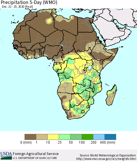 Africa Precipitation 5-Day (WMO) Thematic Map For 12/21/2020 - 12/25/2020