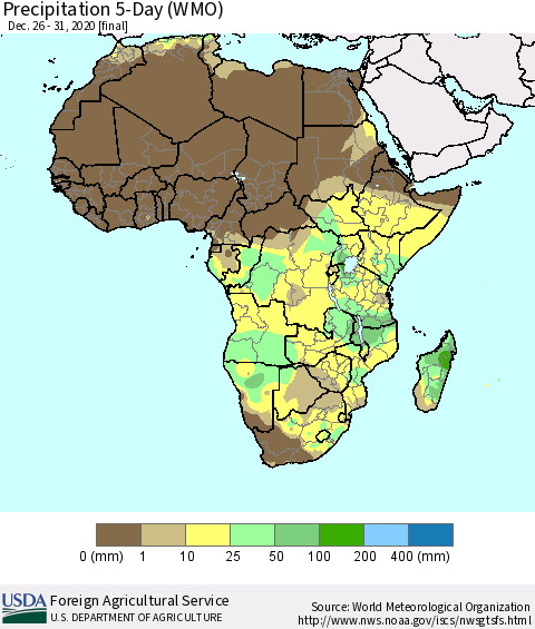 Africa Precipitation 5-Day (WMO) Thematic Map For 12/26/2020 - 12/31/2020
