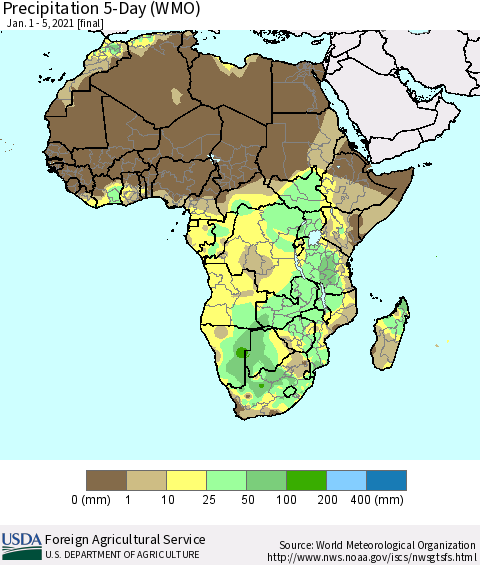 Africa Precipitation 5-Day (WMO) Thematic Map For 1/1/2021 - 1/5/2021