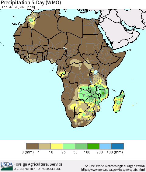 Africa Precipitation 5-Day (WMO) Thematic Map For 2/26/2021 - 2/28/2021