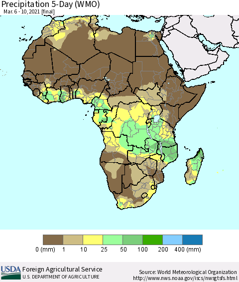 Africa Precipitation 5-Day (WMO) Thematic Map For 3/6/2021 - 3/10/2021
