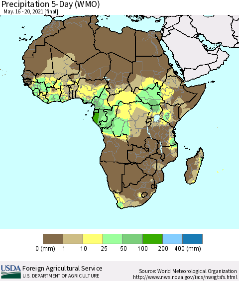 Africa Precipitation 5-Day (WMO) Thematic Map For 5/16/2021 - 5/20/2021