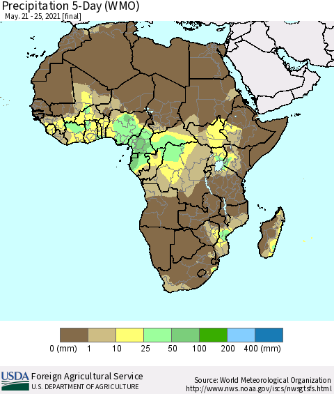 Africa Precipitation 5-Day (WMO) Thematic Map For 5/21/2021 - 5/25/2021