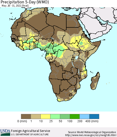 Africa Precipitation 5-Day (WMO) Thematic Map For 5/26/2021 - 5/31/2021