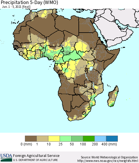 Africa Precipitation 5-Day (WMO) Thematic Map For 6/1/2021 - 6/5/2021