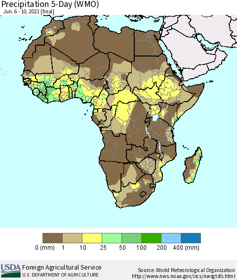 Africa Precipitation 5-Day (WMO) Thematic Map For 6/6/2021 - 6/10/2021