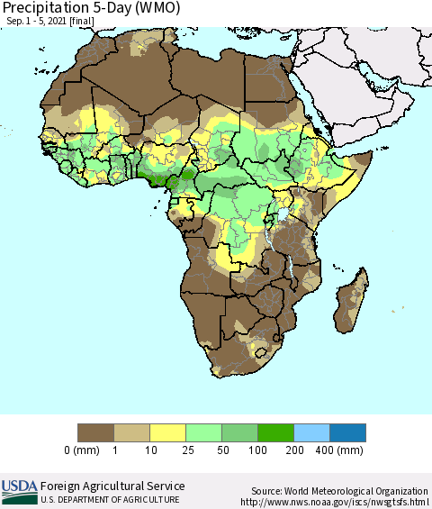 Africa Precipitation 5-Day (WMO) Thematic Map For 9/1/2021 - 9/5/2021