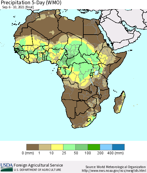 Africa Precipitation 5-Day (WMO) Thematic Map For 9/6/2021 - 9/10/2021