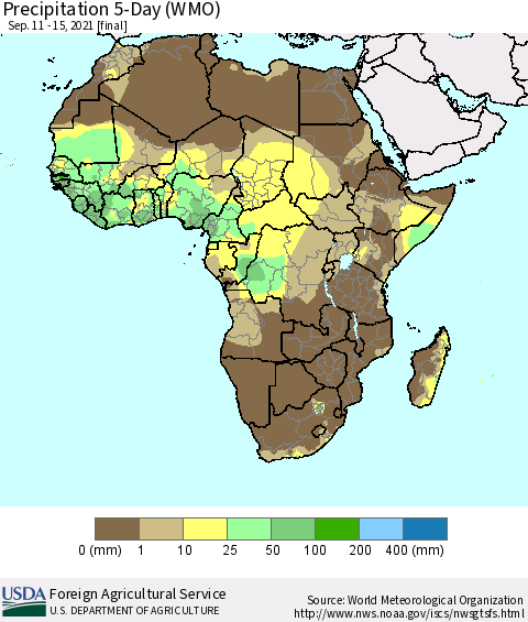 Africa Precipitation 5-Day (WMO) Thematic Map For 9/11/2021 - 9/15/2021
