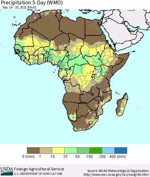 Africa Precipitation 5-Day (WMO) Thematic Map For 9/16/2021 - 9/20/2021