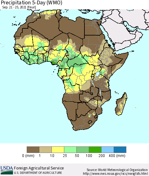 Africa Precipitation 5-Day (WMO) Thematic Map For 9/21/2021 - 9/25/2021