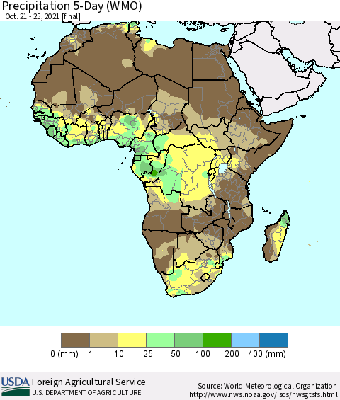 Africa Precipitation 5-Day (WMO) Thematic Map For 10/21/2021 - 10/25/2021