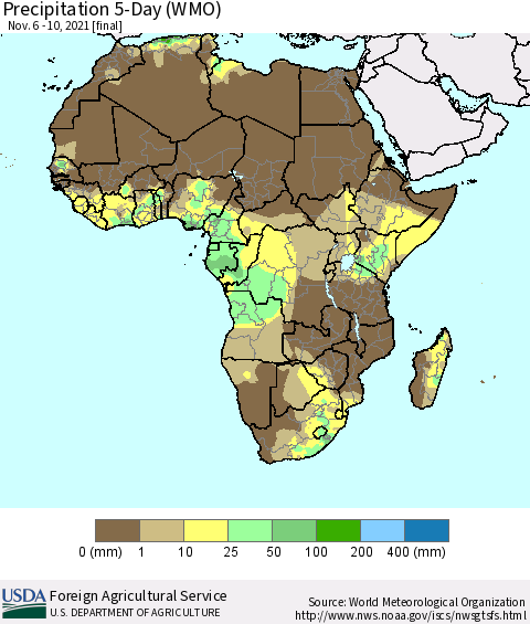 Africa Precipitation 5-Day (WMO) Thematic Map For 11/6/2021 - 11/10/2021