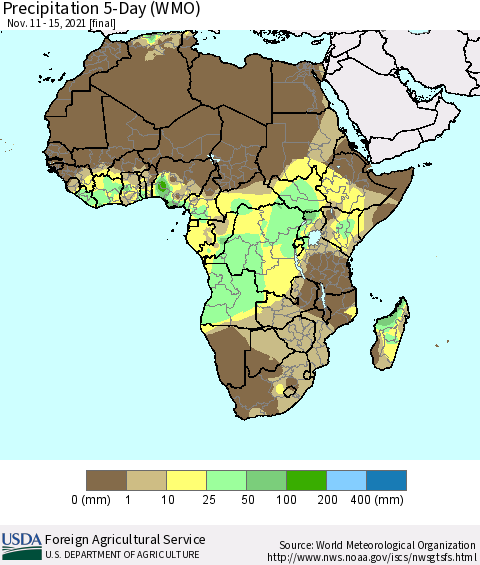 Africa Precipitation 5-Day (WMO) Thematic Map For 11/11/2021 - 11/15/2021