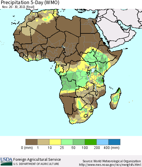 Africa Precipitation 5-Day (WMO) Thematic Map For 11/26/2021 - 11/30/2021